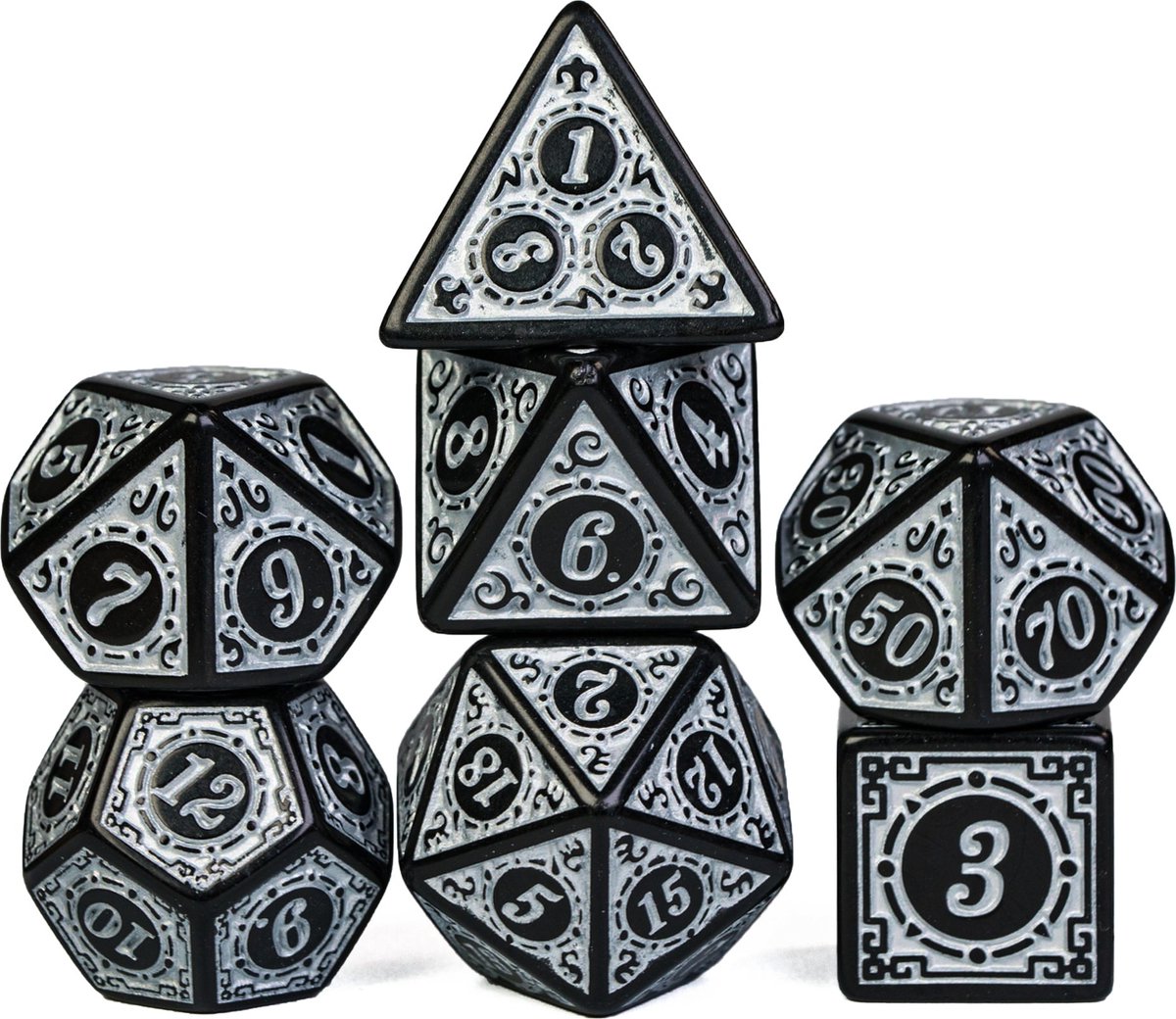 Window Lattice Pattern Acrylic Dice Zilver | Dobbelstenen set voor D&D | 7 dobbelstenen set | RPG dice set